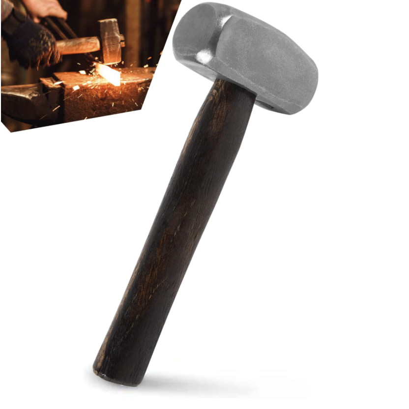 3lb Blacksmith Hammer Bladesmith Forge Engineer Drilling Stubby Hammer, Wooden