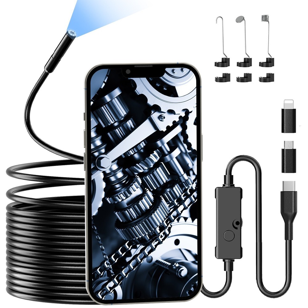 16.4ft 1920P HD Endoscope Camera with Light, Borescope Camera with 8 LED Lights