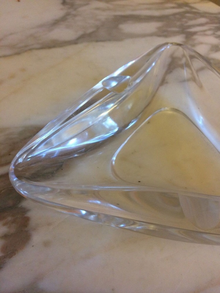 Val St Lambert Ash Tray Signed Triangular Clear Heavy Vintage Cigar Cigarette