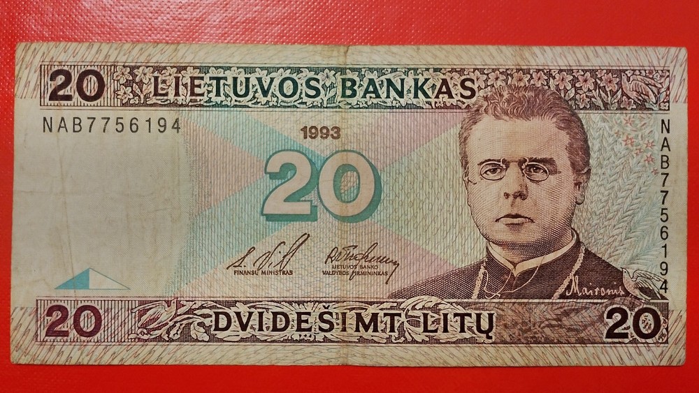 Banknote 20 litu Lithuania 1993 rare read description