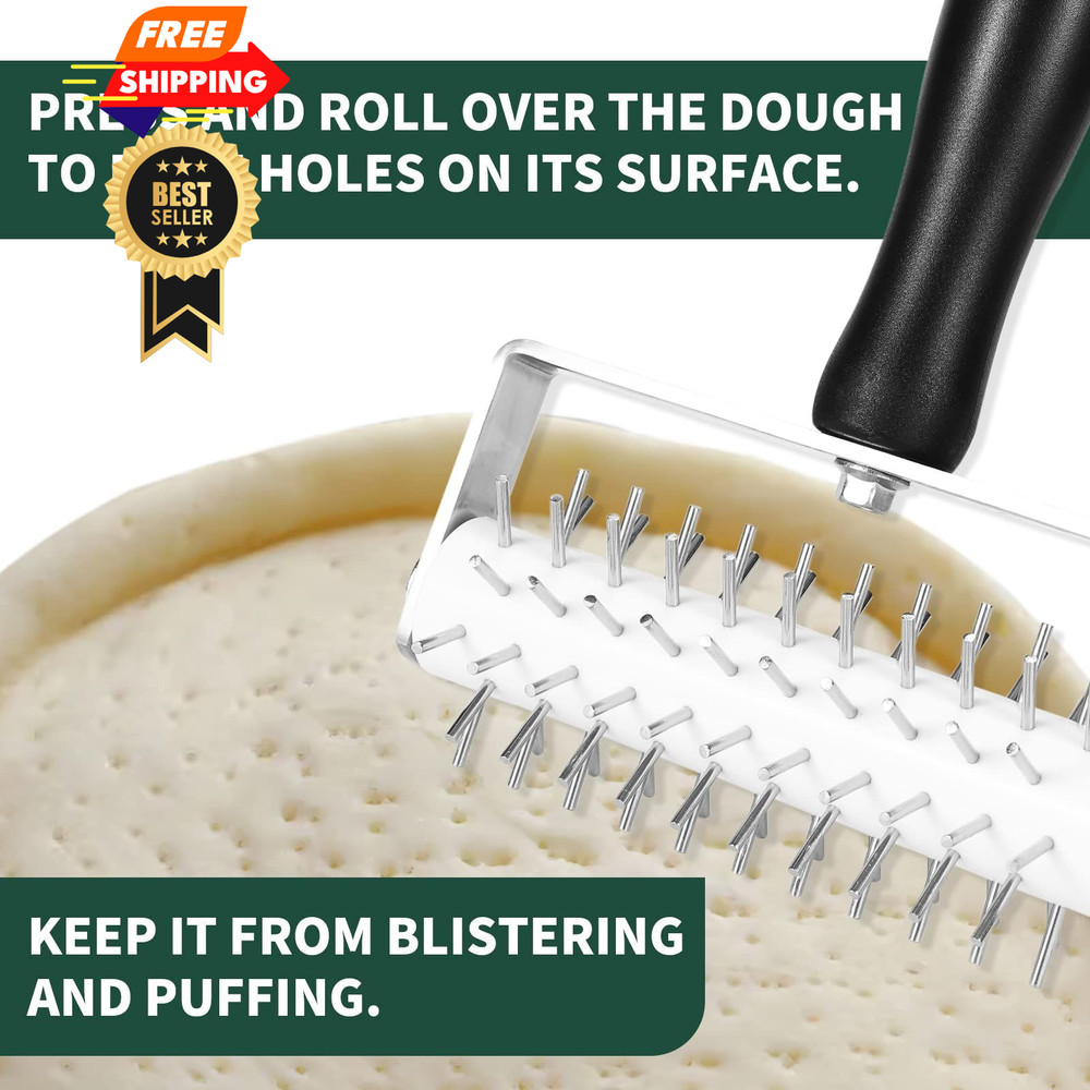 Pizza Dough Docker, Premium Roller with Stainless Steel Large, Black