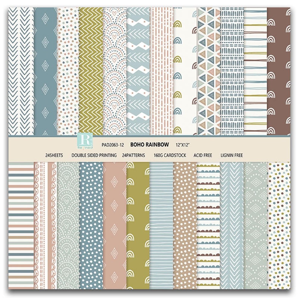 Boho Scrapbooking Sheets 12x12 Inch - 24 Multiple colors (pastel shades)