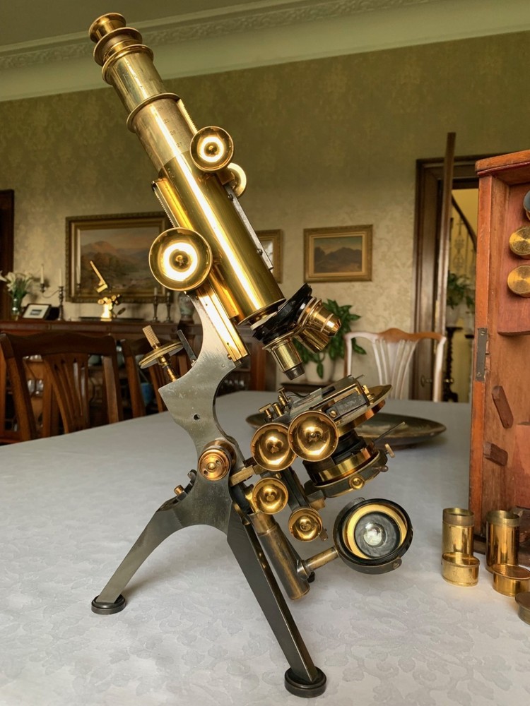 Antique W. Watson & Sons "Royal" Mono/Binocular Brass Microscope - c1901, Cased