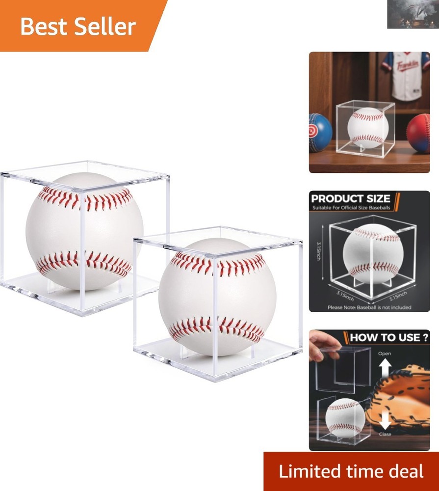 Durable Acrylic Baseball Display Cases: Stackable Design for Collectors (2 Pack)