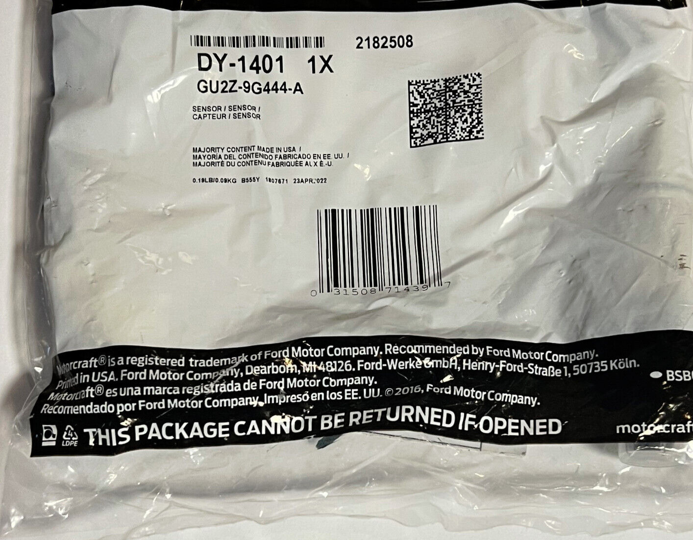 NEW OEM DY-1401 Motorcraft Oxygen Sensor GU2Z-9G444-A DY1401 * FREE SHIPPING *