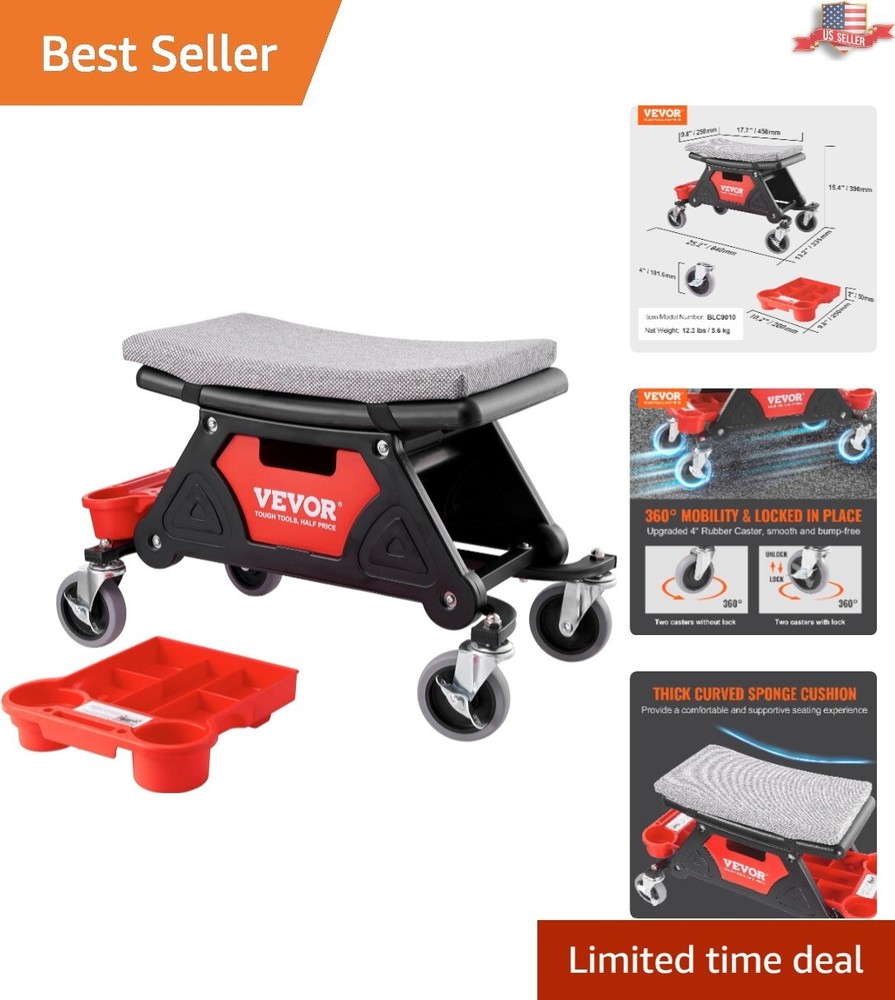 Comfortable Mechanic Stool with Effortless Gliding Wheels and Tool Organization