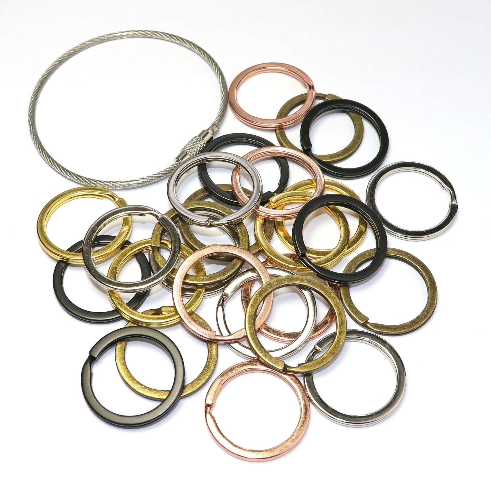 Flat Key Rings Key Chain Metal Split Ring 40pcs 5 Colors 1 Inch or 1.25 Inch