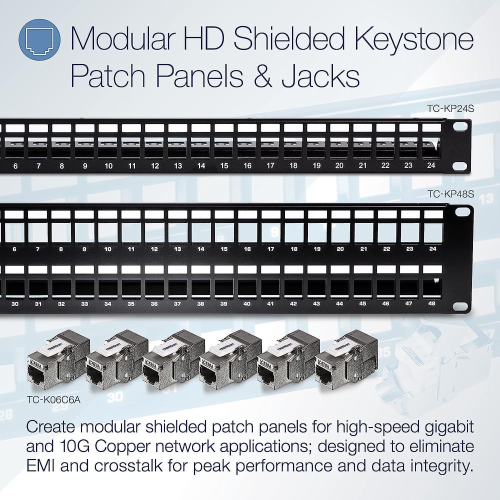 TRENDnet Shielded Cat6A RJ45 Keystone Jack 6-Pack Bundle, Use with Multicolor