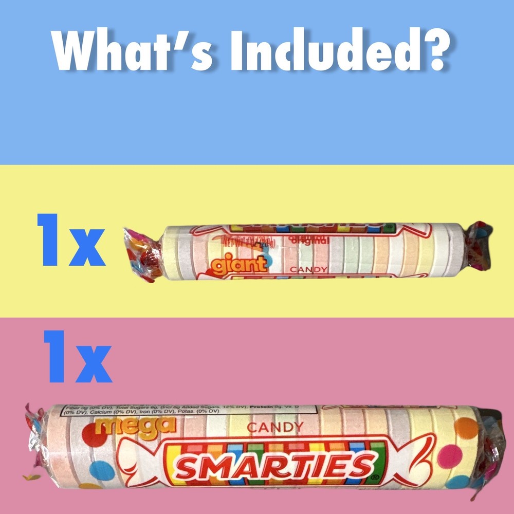 Smarties Candy Ultimate Variety Pack includes Mega Roll, Giant Roll, Mega Lollip