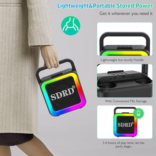 Karaoke Machine with Two Wireless Microphones, Portable Bluetooth Speaker for