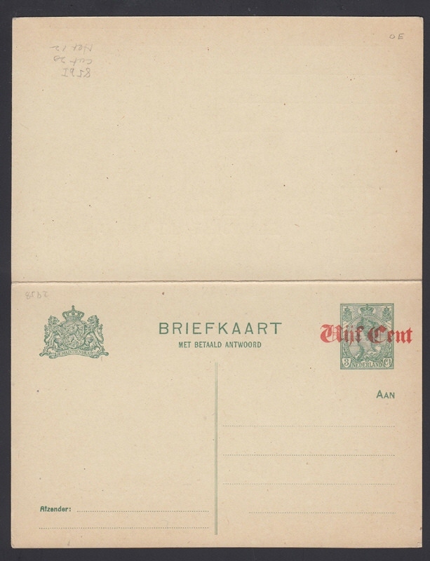 NETHERLANDS, 1920. Post Card Paid Reply H&G 88, Mint