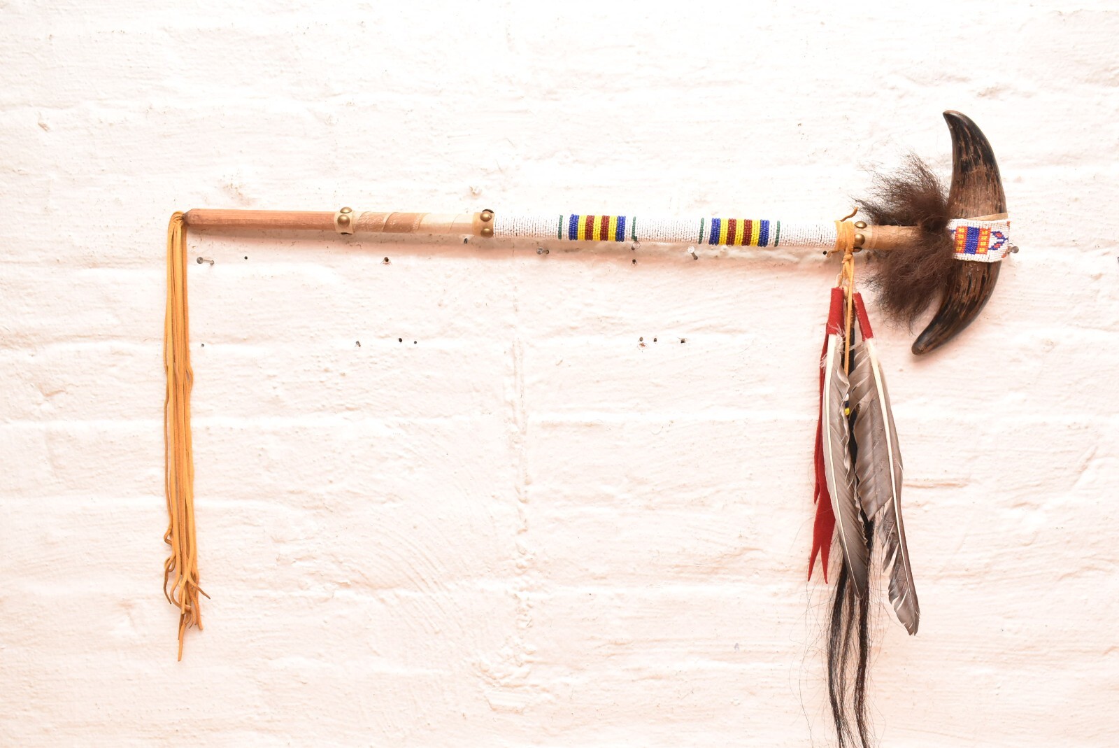 VTG Native American Ceremonial Double-Horn Ghost Dance War Club Atq 28" Beaded