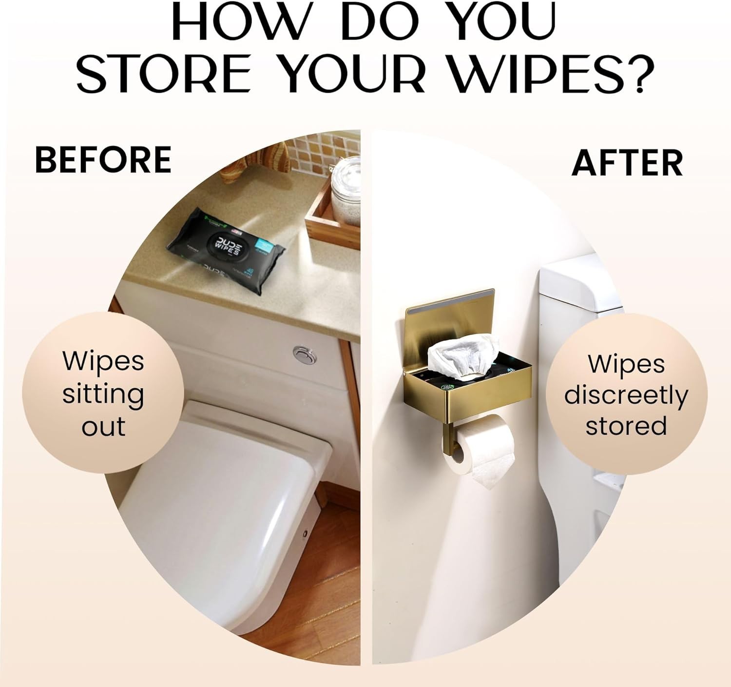 Brushed Gold Toilet Paper Holder with Shelf & Wipe Dispenser - Modern Elegance