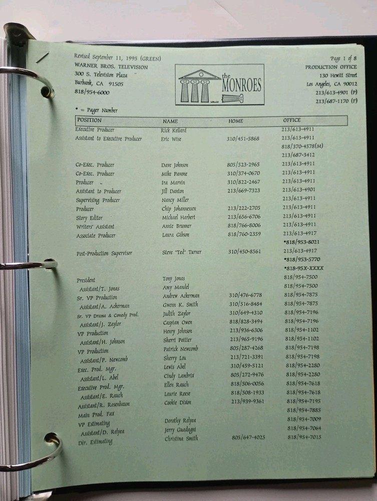 THE MONROES (1995) TV Soap Opera Scripts & Production Binder William Devane