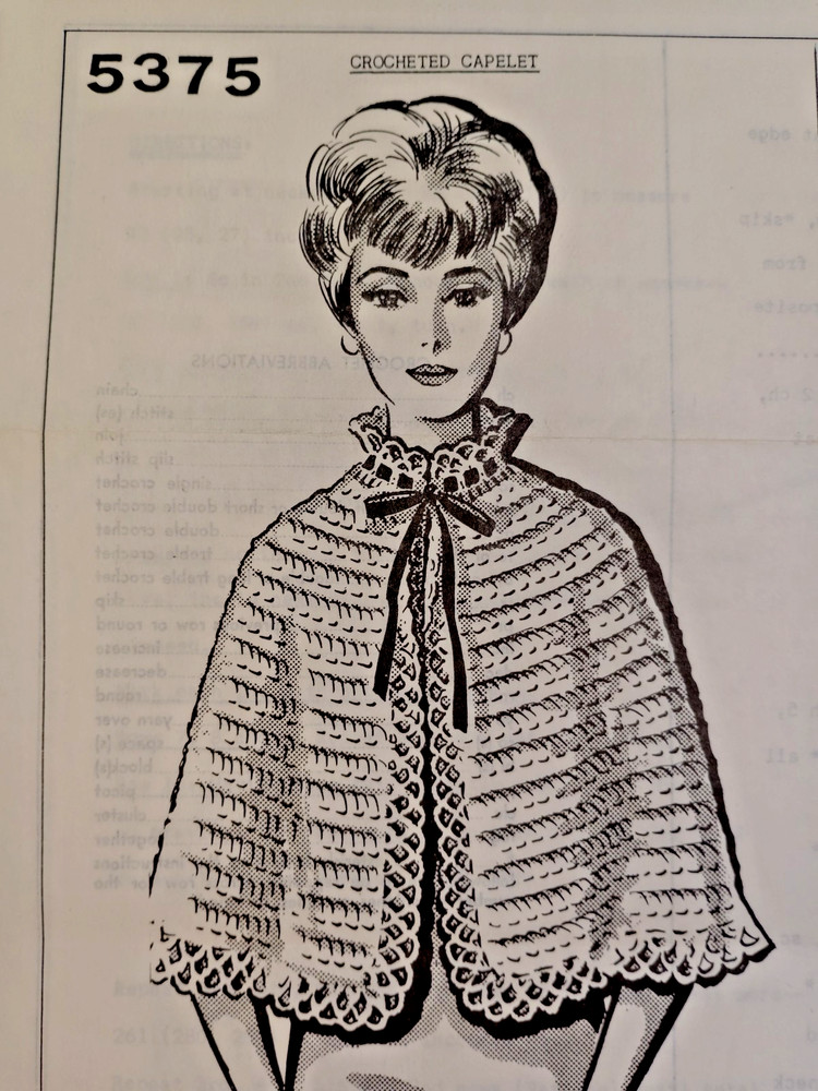 Crochet Capelet Wrap Cape 5375 Pattern Leaflet Page VTG Mail Order Crocheted