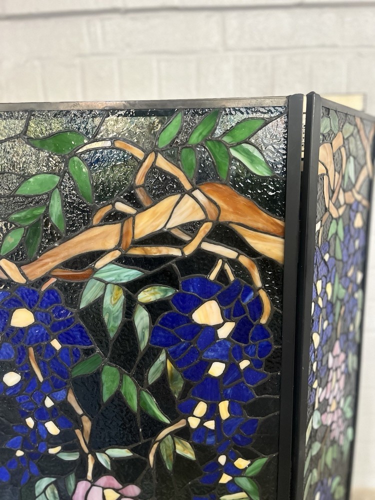 Stained Glass Hand Painted 3 Panel Fireplace Screen