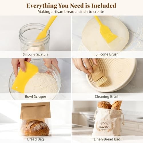 Sourdough Starter Kit - 9" & 10" Proofing Baskets, Jar & Baking Tools Set