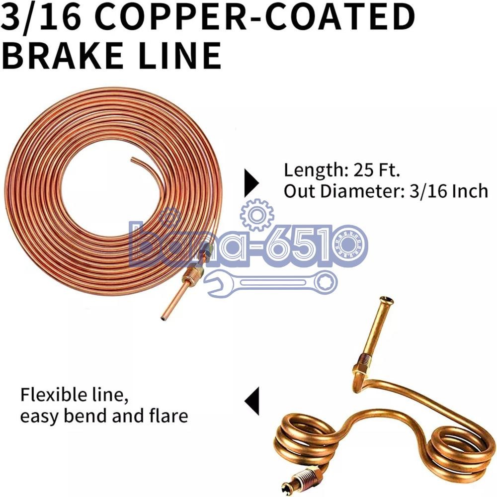 Brake Line Pipe Repair 20 Nuts Fittings Kit 3/16 25ft Copper Pipe Flaring Tools