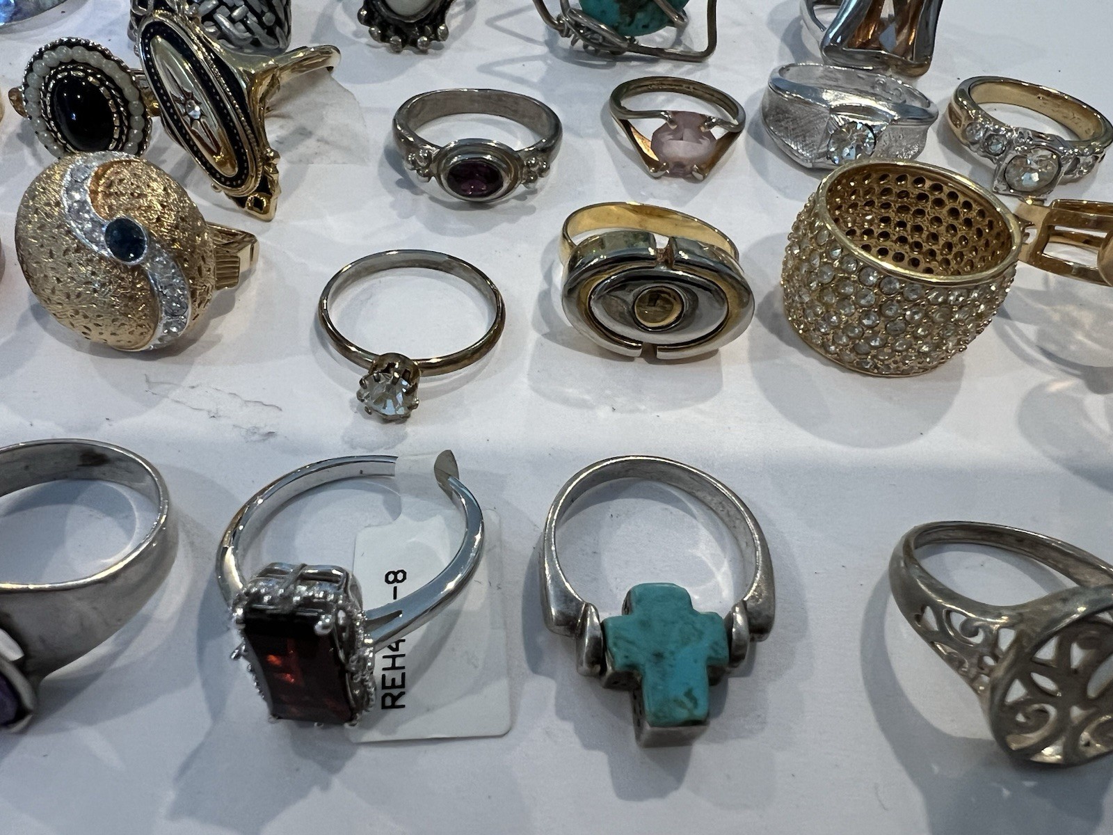 Vintage Costume Jewelry Lot Of 24 Mixed Rings w/ Gemstones Sterling Turquoise