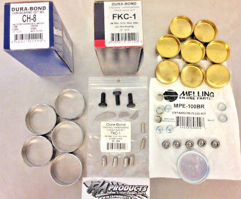 SBC Small Block Chevy Cam Bearings Brass Freeze Plugs Hardware Kit 327 350 383