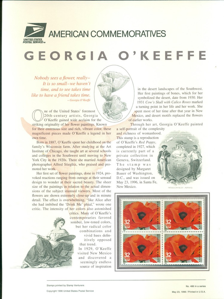 1996 Commemorative Panel Honoring Georgia O'Keeffe
