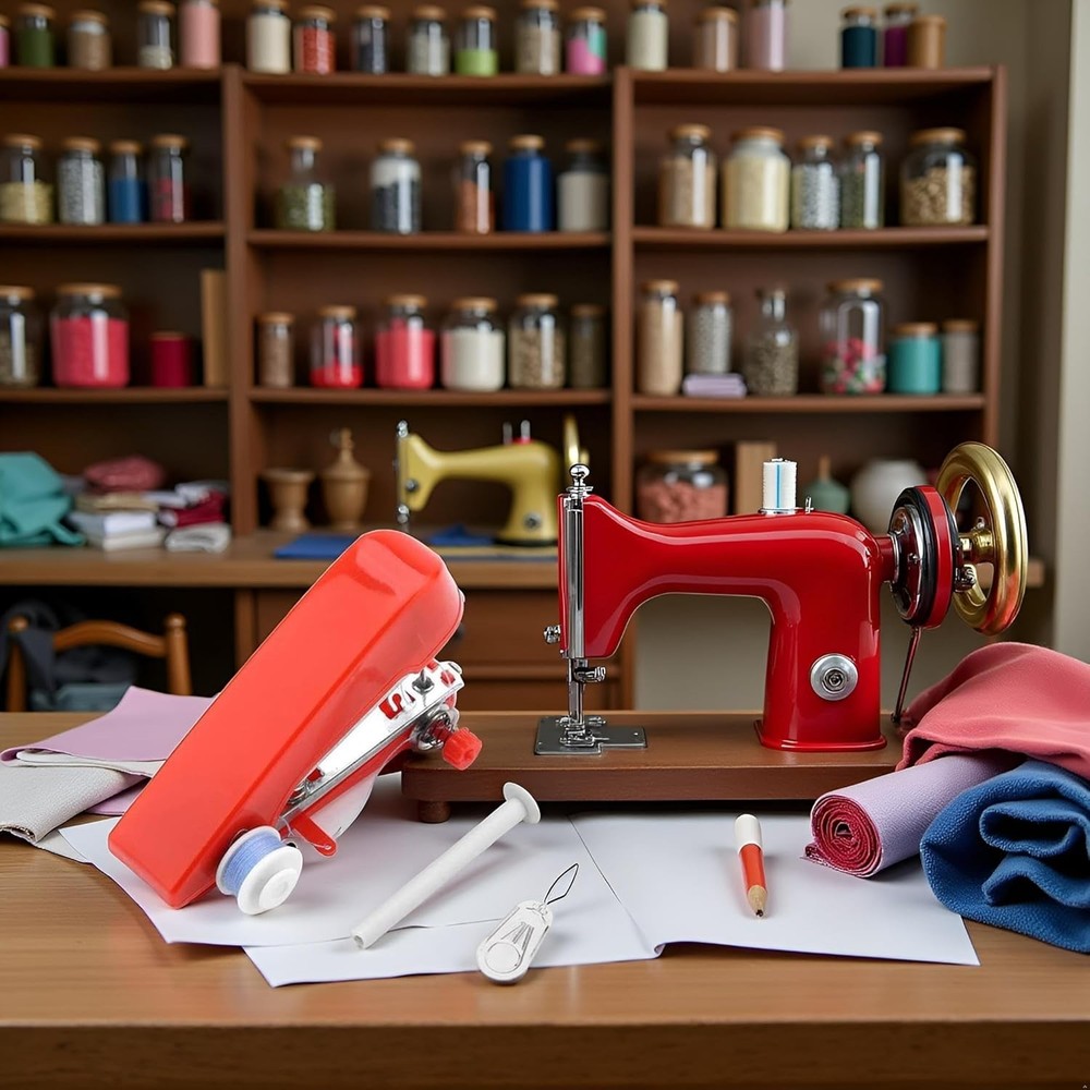 1Set Red Sewing Machine,Handheld Sewings Machine Mini Portable Stitch Manual ...
