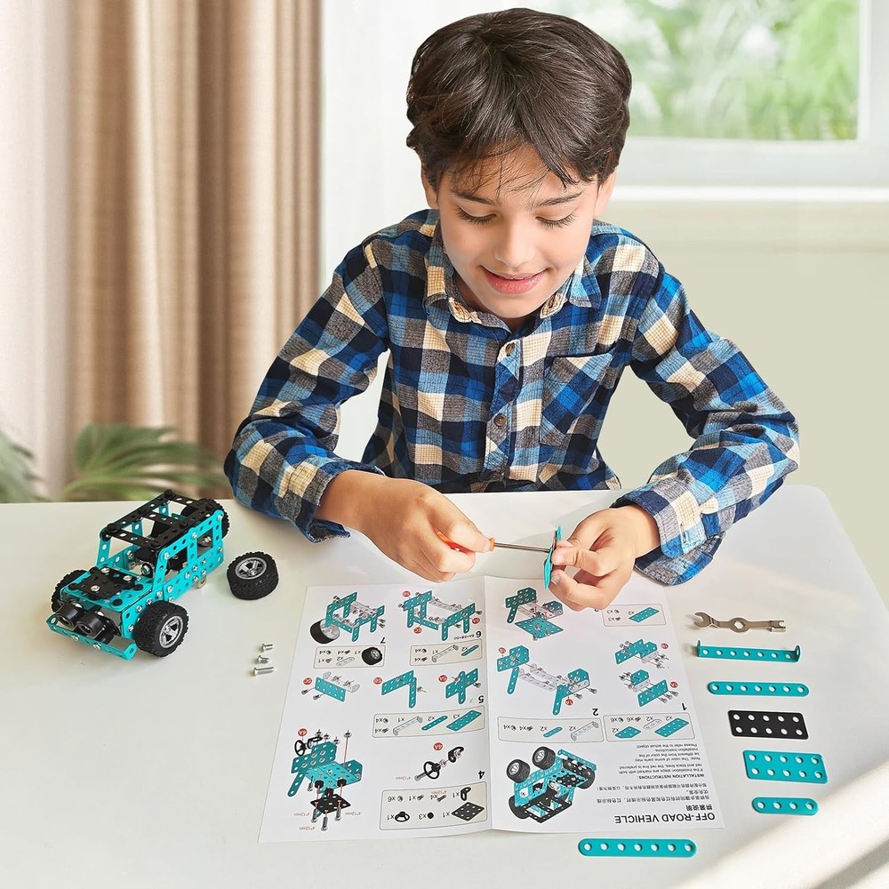 Buildable 3D Metal Engineering Kit 194-Piece STEM Set for Ages 8-16 Develops Log