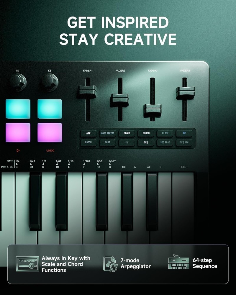 Donner STARRYKEY-37 PLAY MIDI Keyboard Controller, 37 Key Portable MIDI Controll