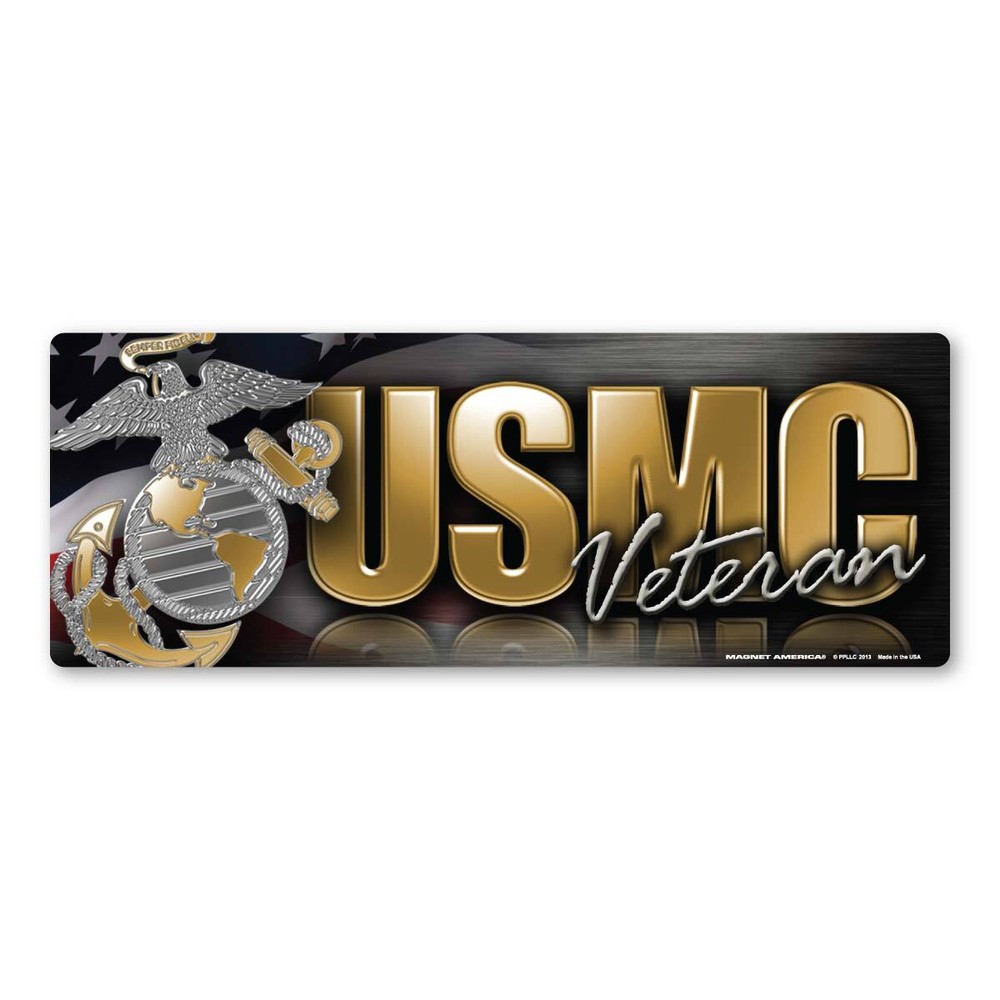 USMC Veteran Chrome Bumper Strip  Magnet