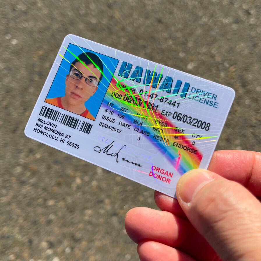 🌈🤓 McLovin ID CARD Movie Superbad Mc Lovin with "HOLOGRAM" 🌈🤓