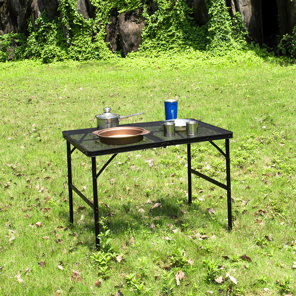 Camping Table with Mesh Desktop Portable Folding Grill Table Height Adjustable