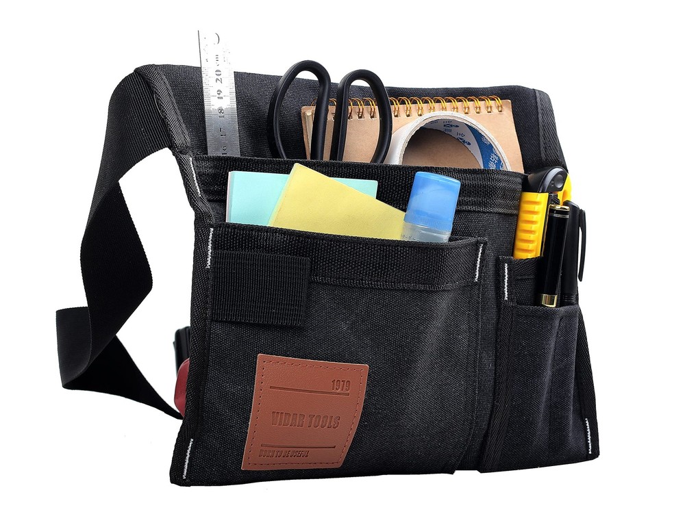 6 Pocket Tool Belt Pouch Utility Work Apron Adjustable Canvas Black