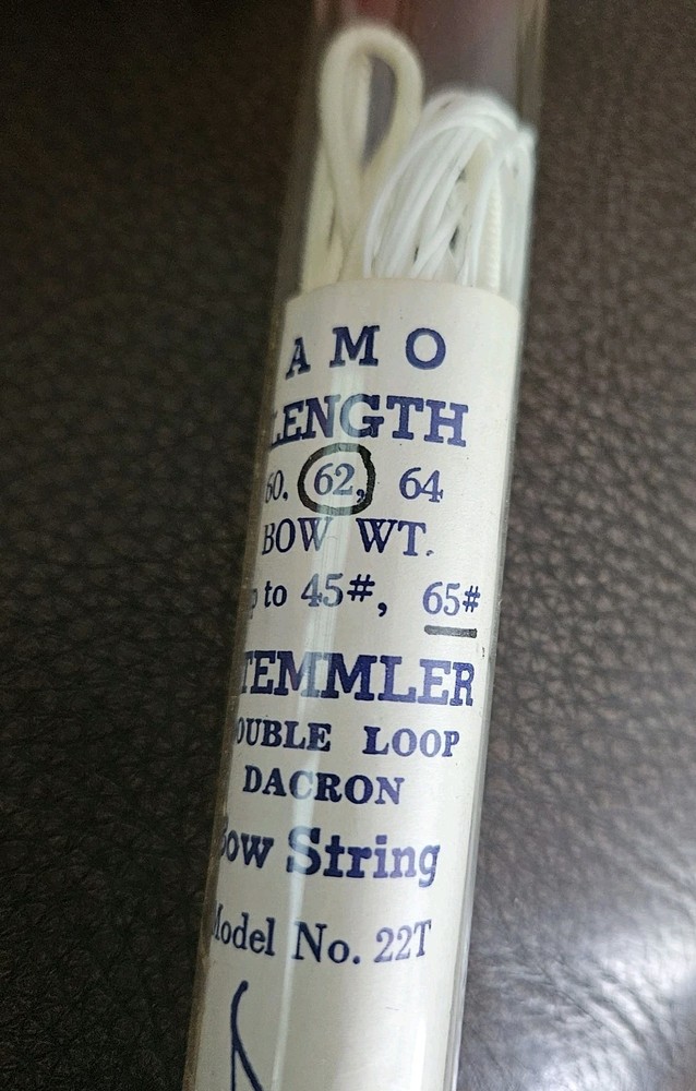 Stemmler Double Loop Dacron Bow String 62" Long Model No. 22T Bow Up To 65#
