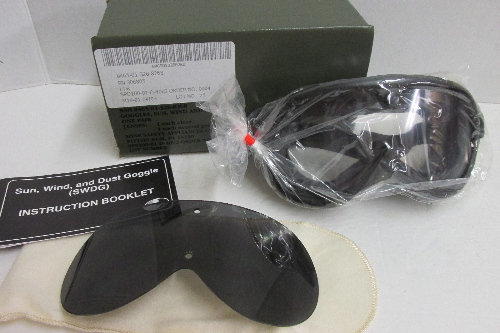 US Military Sun Wind and Dust Goggles w/ Ballistic Lens MSA Eye Protection NOS