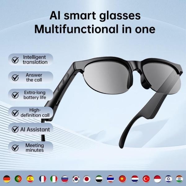 Smart AI Translator Glasses Bluetooth Real-Time Language Translation Headset