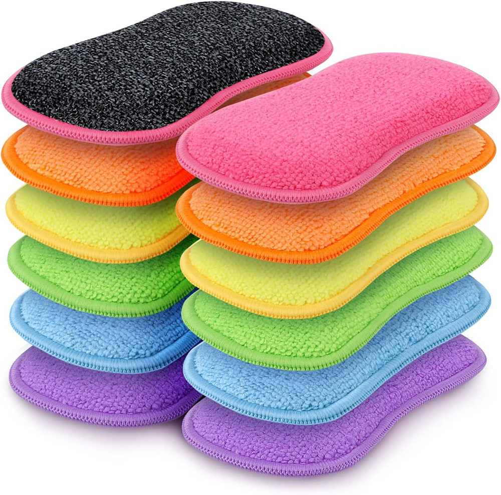 8 Shape Scrub Sponge 12 Pack Dual Sided Kitchen Cleaning Pad