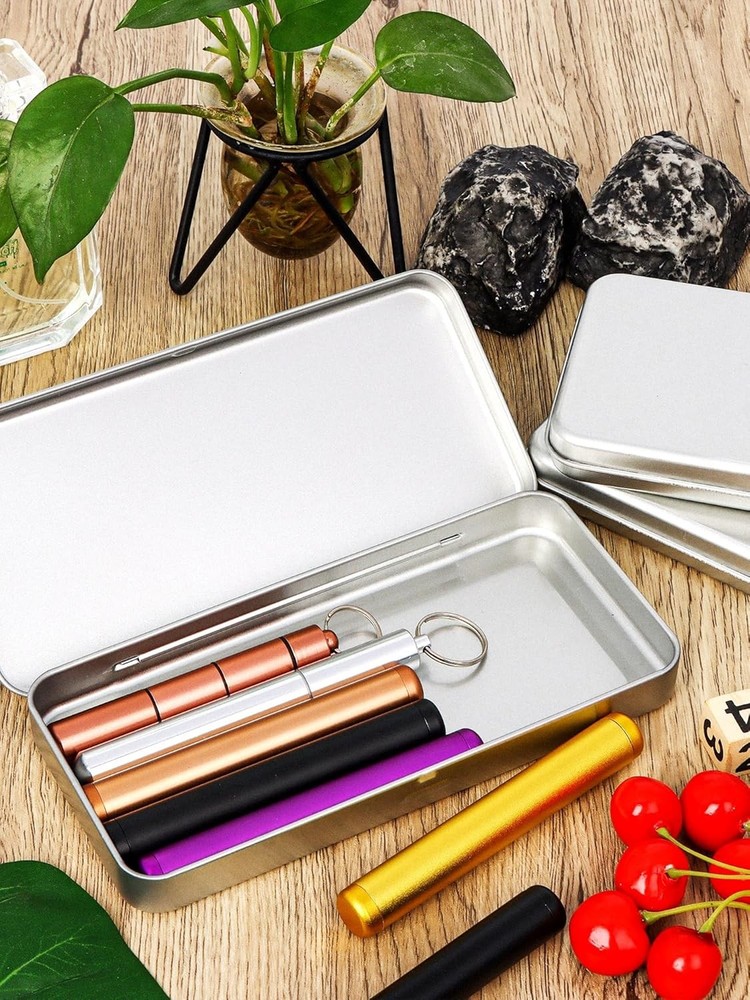 HORNET 3 Pack Metal Tin Box with Lid, Rectangular Tins With Silver