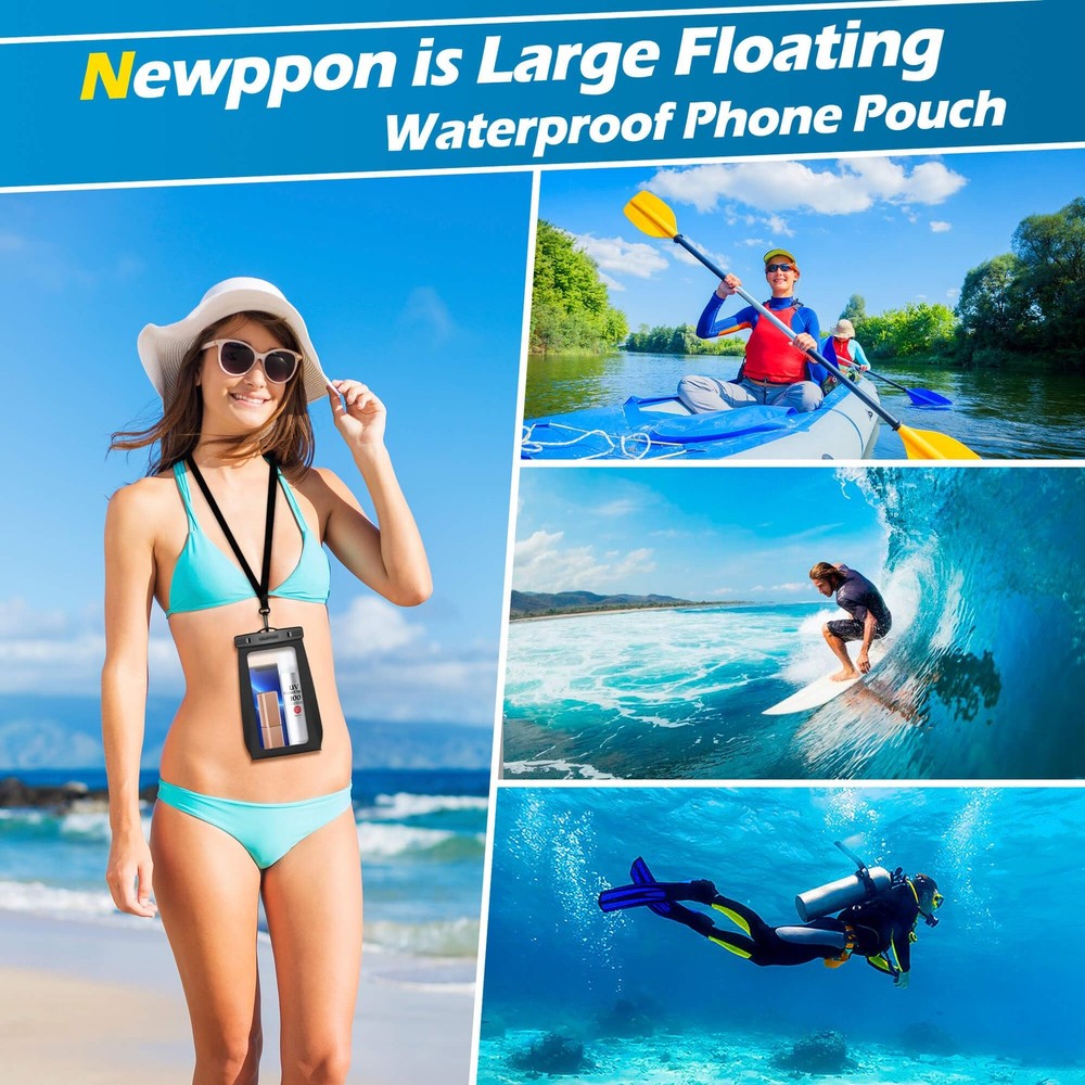 newppon 4-Pack Floating Waterproof Phone Pouch - Universal Large Float Case