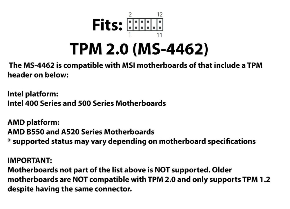 MSI MS-4462 TPM 2.0 Module (12 Pin 12-1) Trusted Platform Module SPI