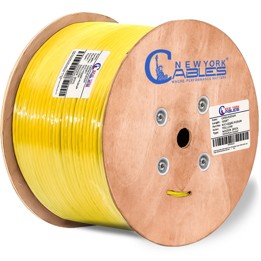 Cat6A 1000ft UTP Bulk Ethernet Network Cable 10G 23AWG Solid wire Plenum Yellow