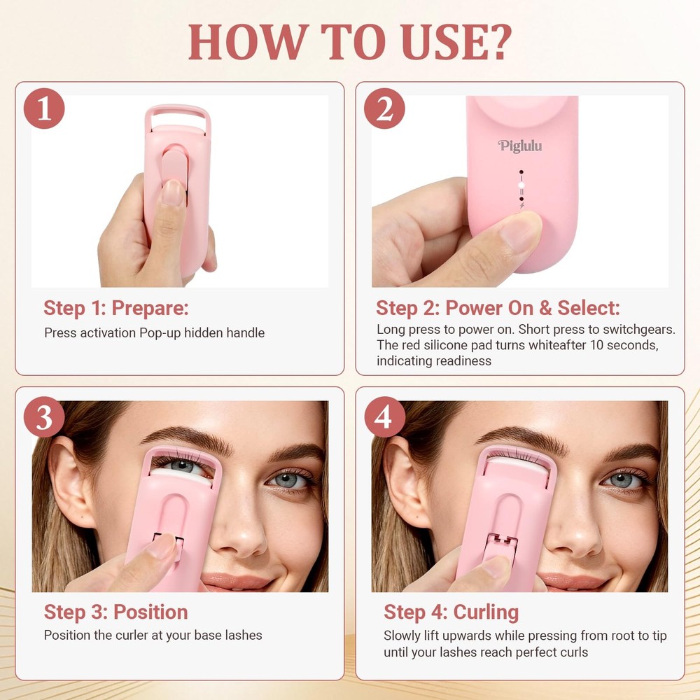 Mini Heated Eyelash Curler with Fast Heating, Long-Lasting Curls, Temp Control