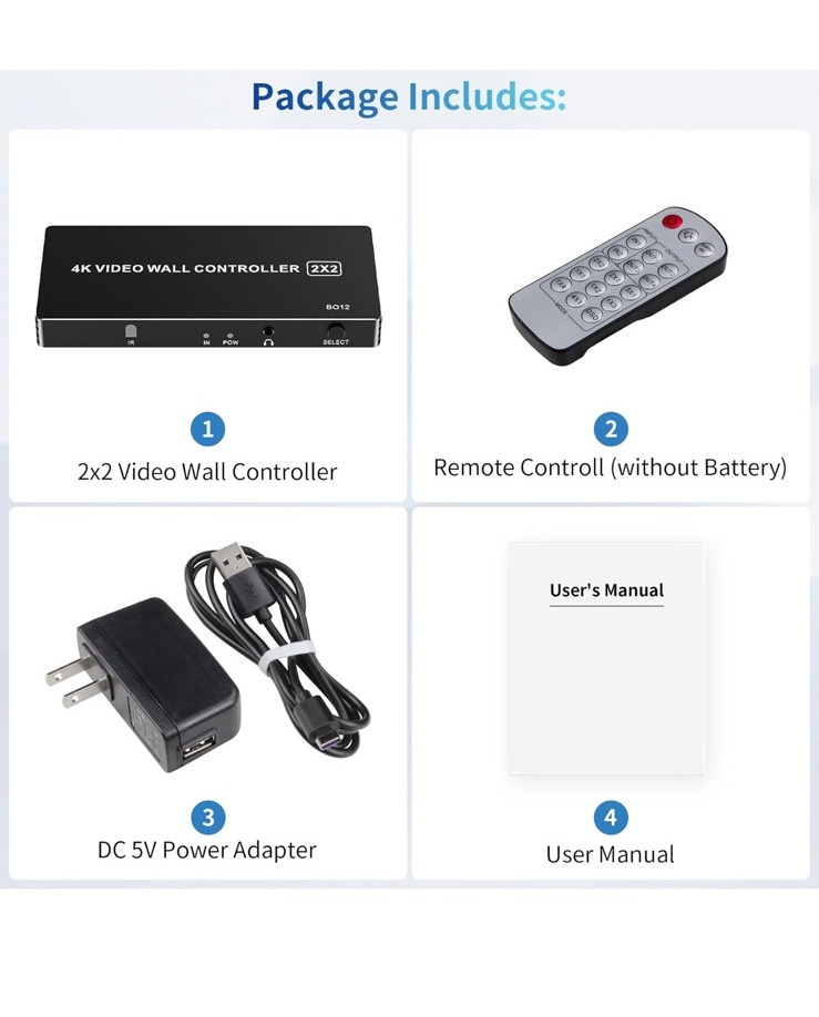 4k VIDEO TV WALL CONTROLLER 2*2 HDMI inputs HDMI Output processor with remote