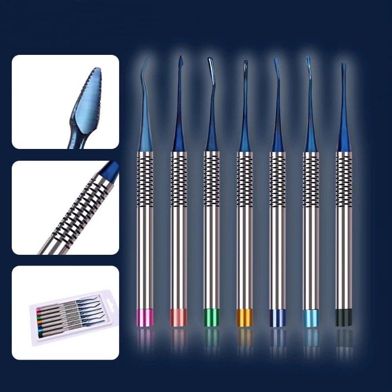 7Pcs/Set Blue Titanium Alloy Dental Luxating Elevator Kit for Root Extraction
