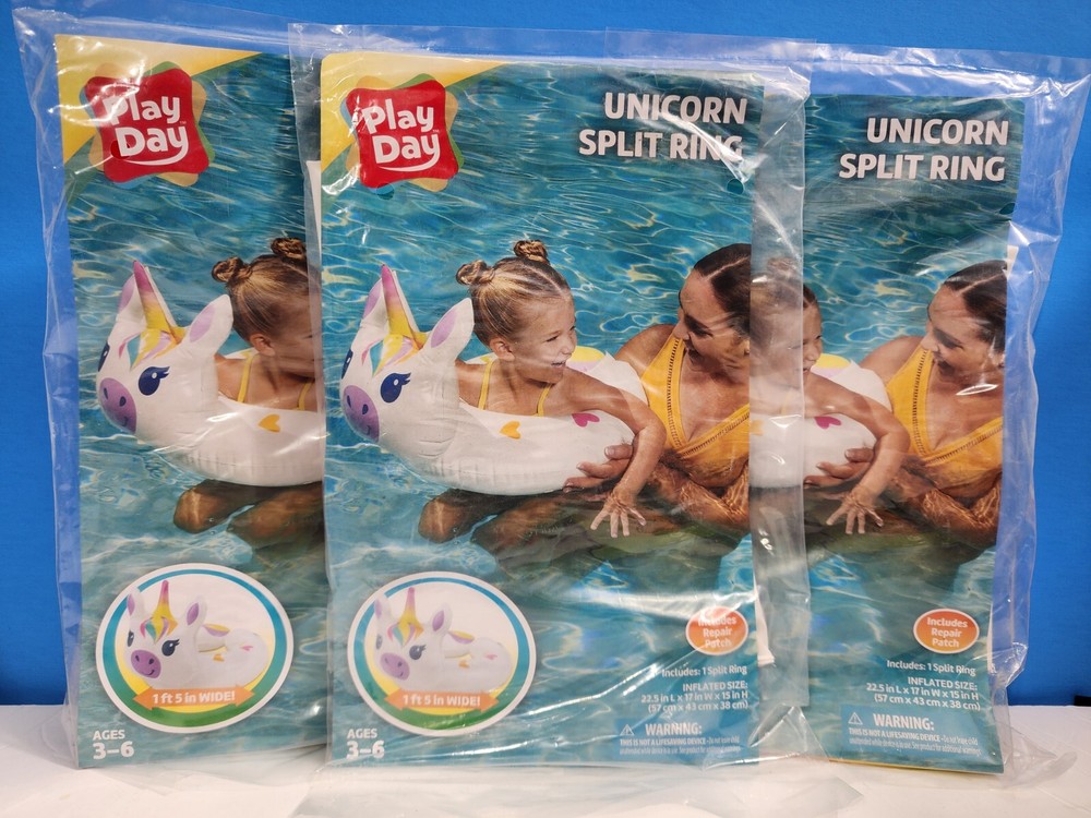 3 Pack Inflatable White Unicorn Swim Split Ring Pool Float For Kids Ages 3-6