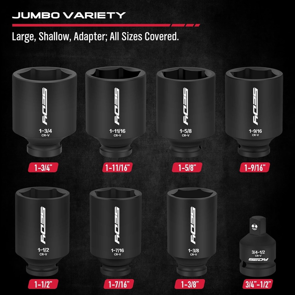 29-Piece 1/2" Drive Impact Socket Set, High-Durability Impact Wrench