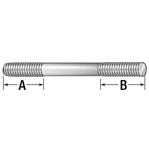Te-Co 40789 Double-End Threaded Stud, 1/2"-13 Thread To 1/2"-13 Thread, 6 In,