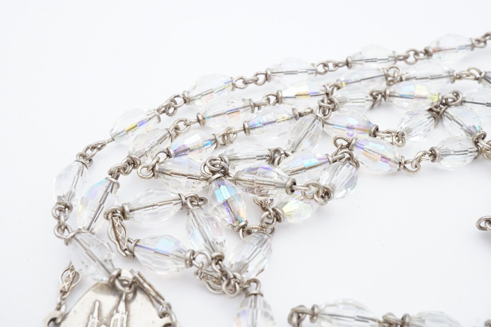 Vintage Sterling Silver 925 Rosary Crystal Beads 40"