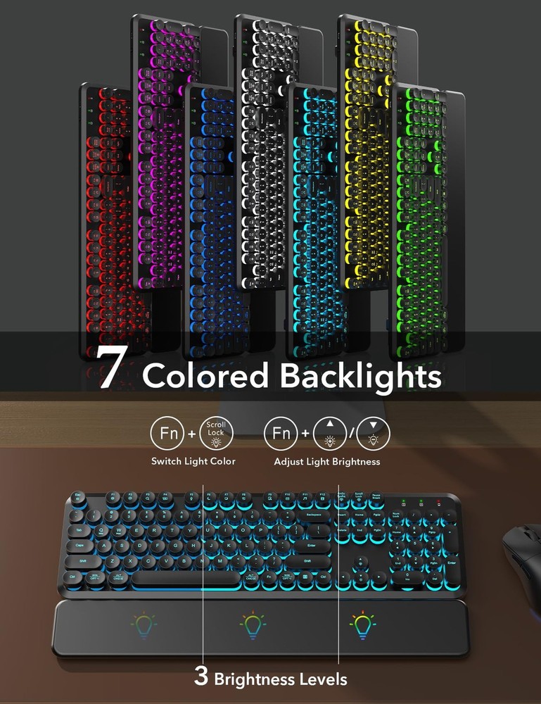 Wireless Keyboard and Mouse Backlit - Typewriter Keyboard with Magnetic Wrist...
