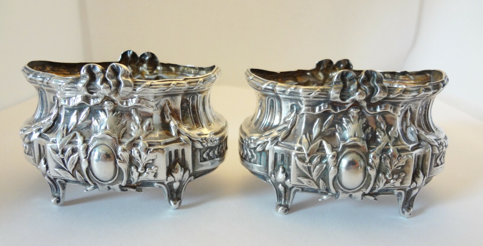 Pair Antique French Salt Cellars PAUL BOUTON & CIE - Glass Liners are Missing