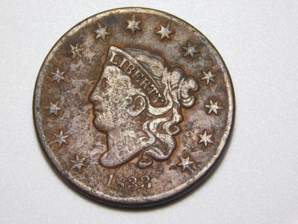 US COINS 1833 CORONET HEAD LARGE CENT *BENT*
